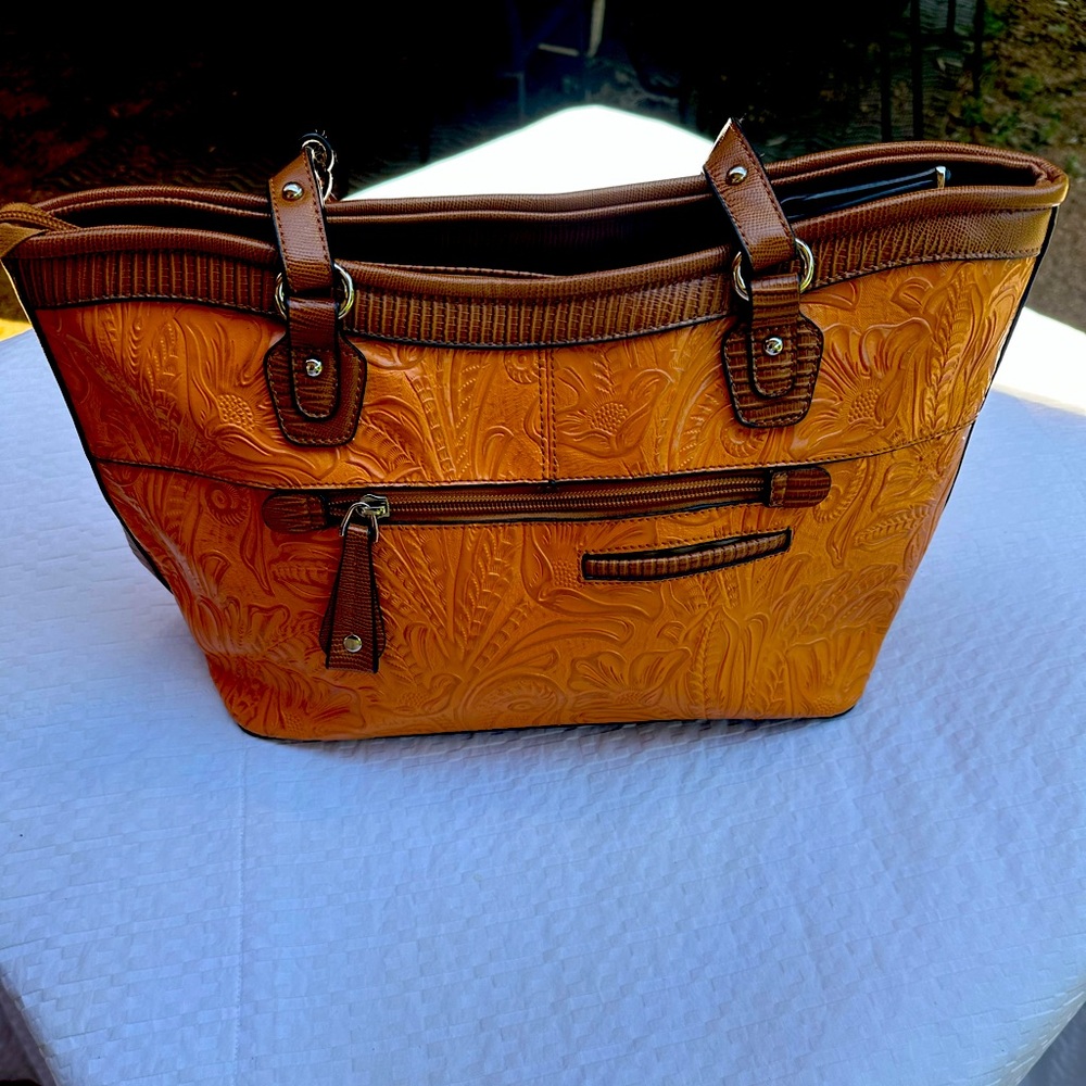 Elegant Brown Embossed Tote Bag